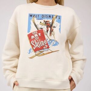 Albion Disney Goofy Ski Crew Sweatshirt in Oat NWT